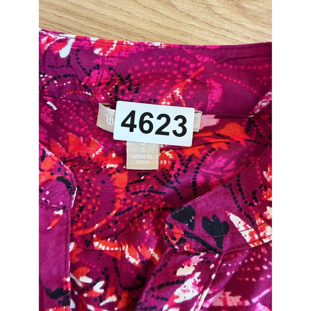 Woman Within Magenta Pink Floral Paisley Tunic Top Popover Shirt Size 12 S New - Picture 8 of 8